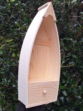 Wood Wall Shelf Display Boat Canoe Sailing Theme Drawer Wooden Curio Cabinet
